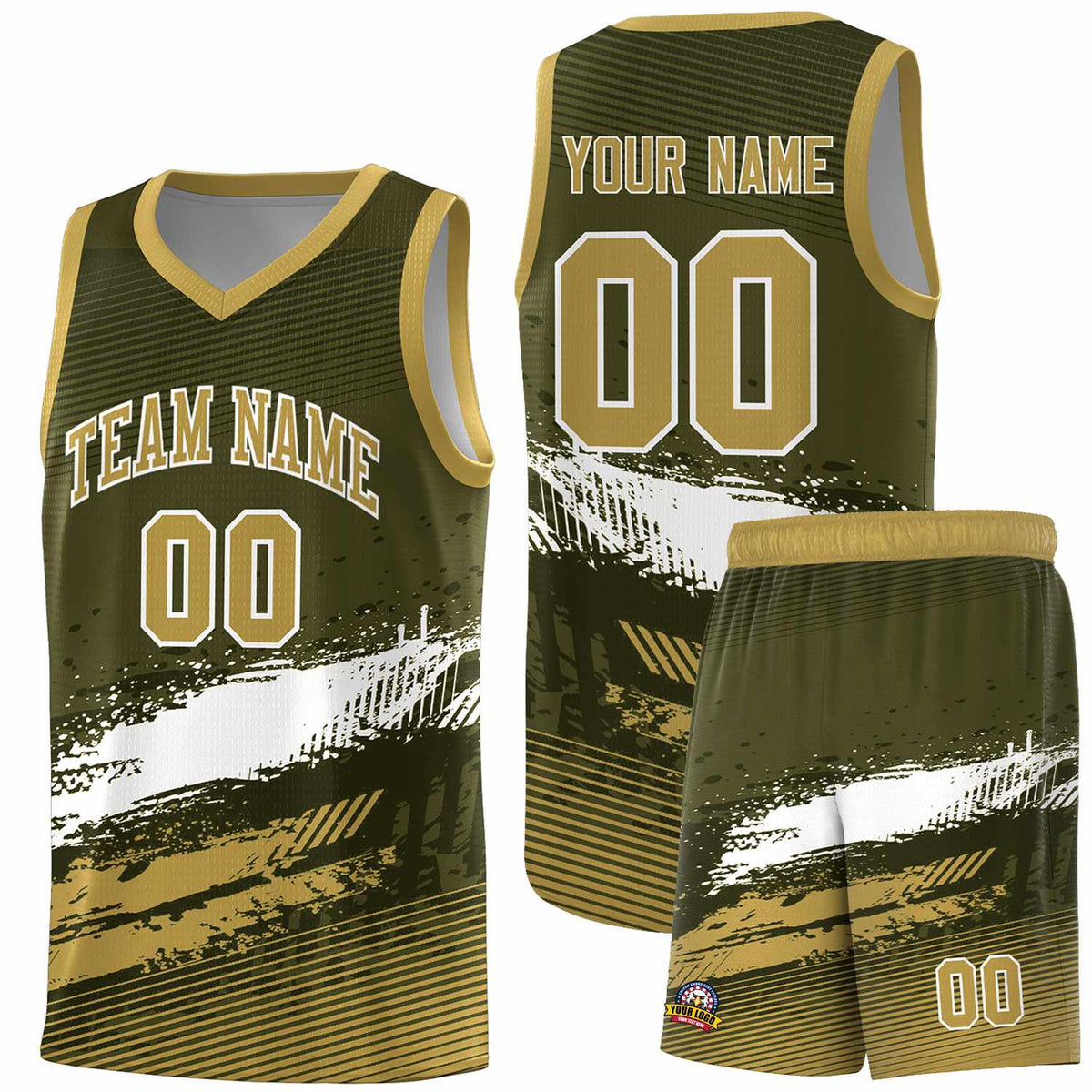 Custom Olive White and Khaki Graffiti Pattern Sports Uniform Basketball Jersey|KXKSHOP