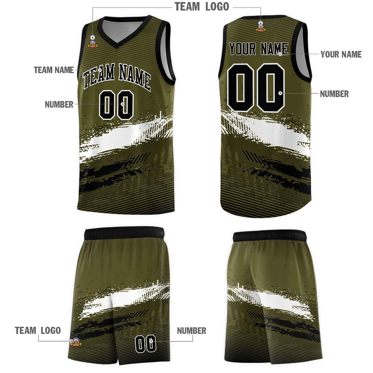 Custom Olive White and Black Graffiti Pattern Sports Uniform Basketball Jersey|KXKSHOP