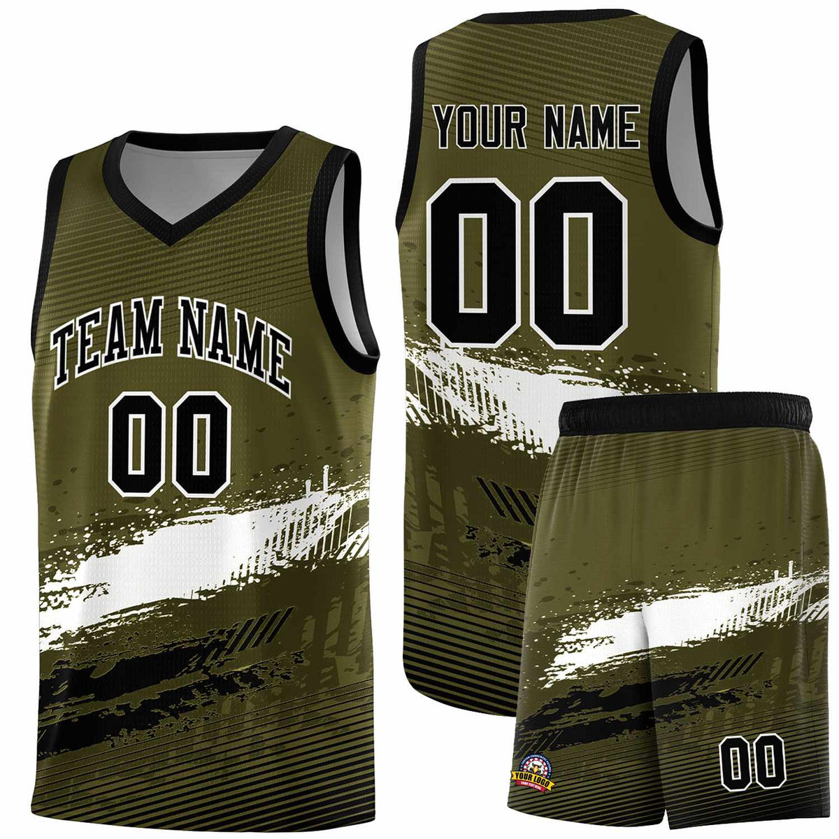 Custom Olive White and Black Graffiti Pattern Sports Uniform Basketball Jersey|KXKSHOP