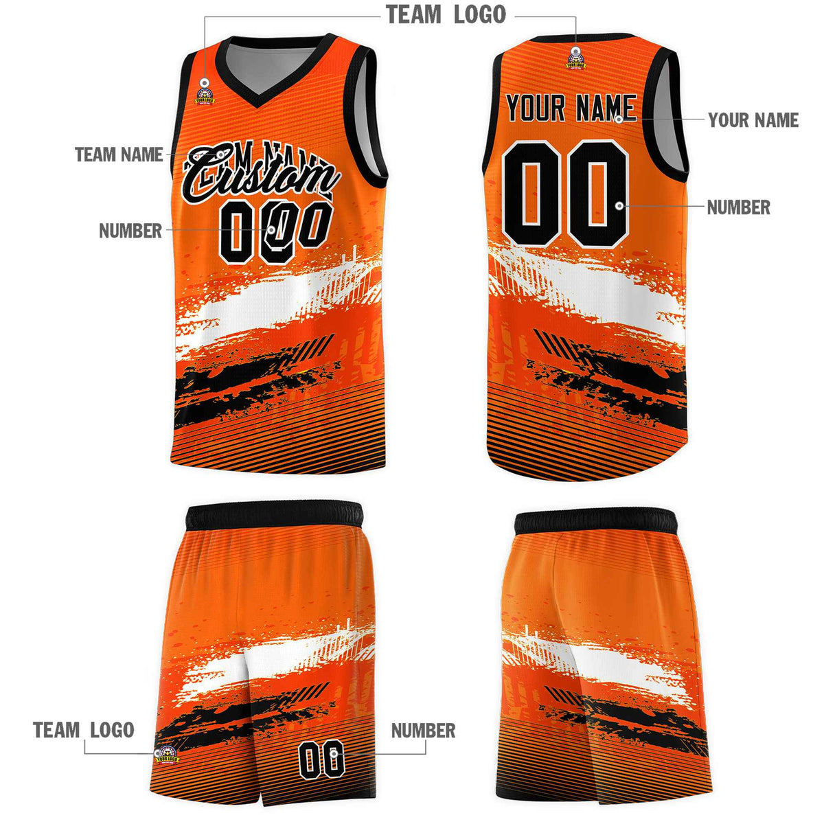 Custom Orange White and Black Graffiti Pattern Sports Uniform Basketball Jersey|KXKSHOP