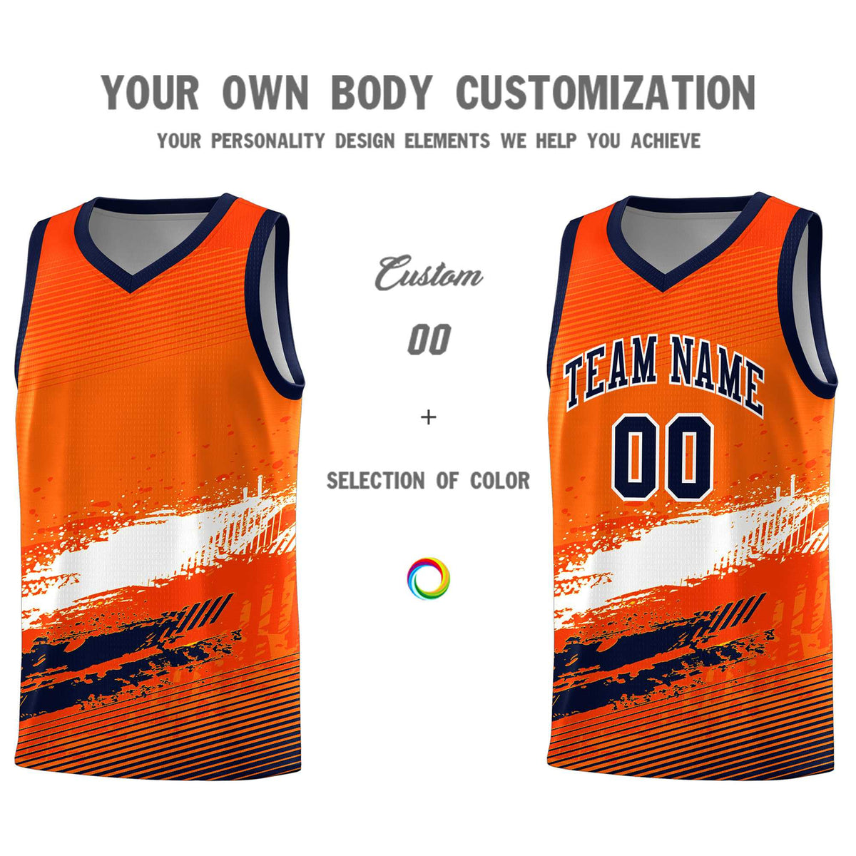 Custom Orange White and Navy Graffiti Pattern Sports Uniform Basketball Jersey|KXKSHOP