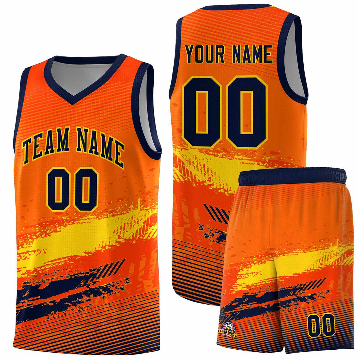 Custom Orange Gold and Navy Graffiti Pattern Sports Uniform Basketball Jersey|KXKSHOP
