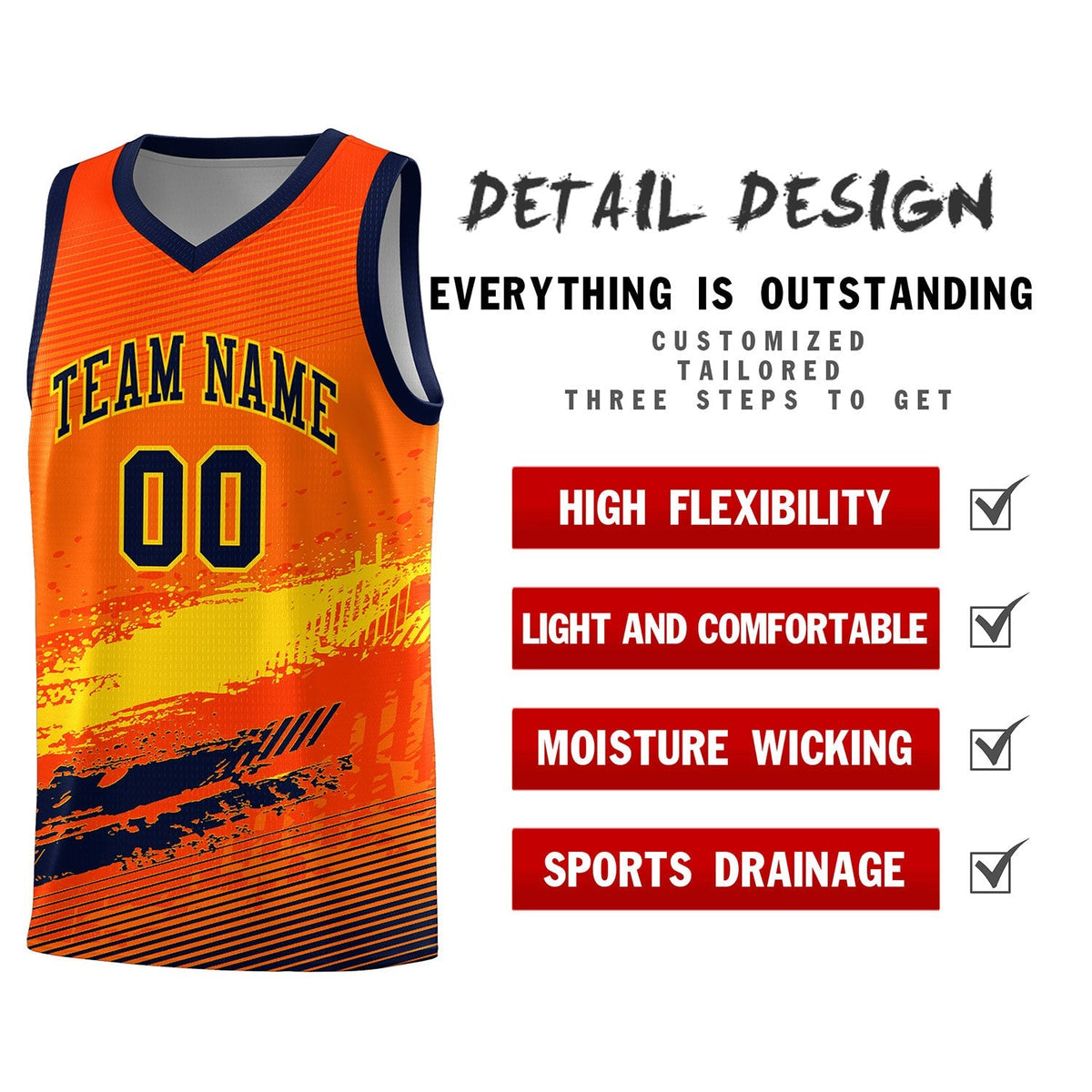 Custom Orange Gold and Navy Graffiti Pattern Sports Uniform Basketball Jersey|KXKSHOP