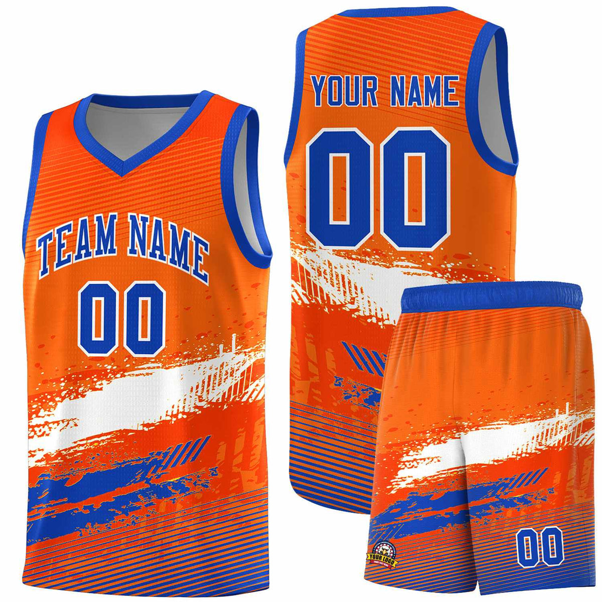 Custom Orange White and Royal Graffiti Pattern Sports Uniform Basketball Jersey|KXKSHOP