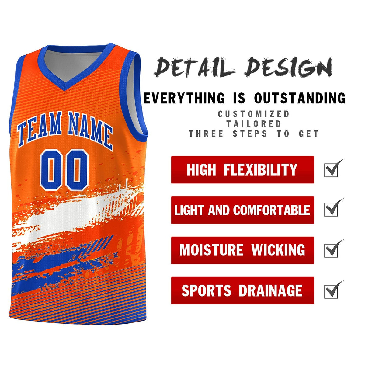 Custom Orange White and Royal Graffiti Pattern Sports Uniform Basketball Jersey|KXKSHOP