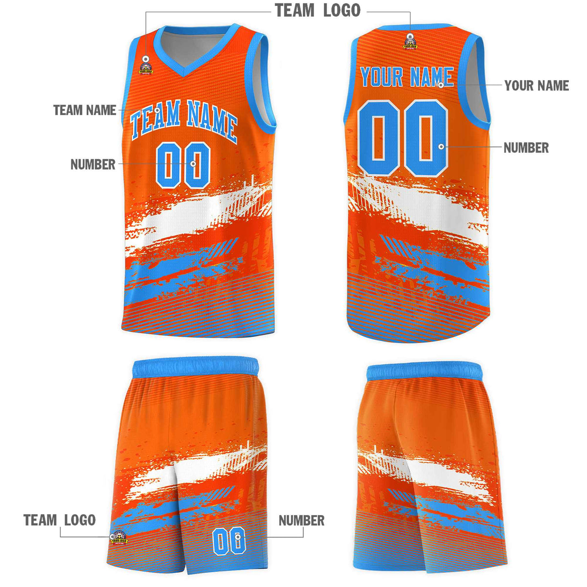 Custom Orange White and Powder Blue Graffiti Pattern Sports Uniform Basketball Jersey|KXKSHOP