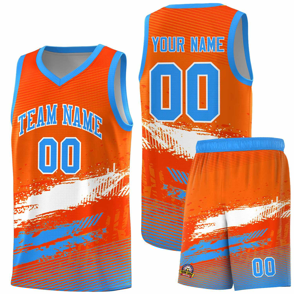 Custom Orange White and Powder Blue Graffiti Pattern Sports Uniform Basketball Jersey|KXKSHOP