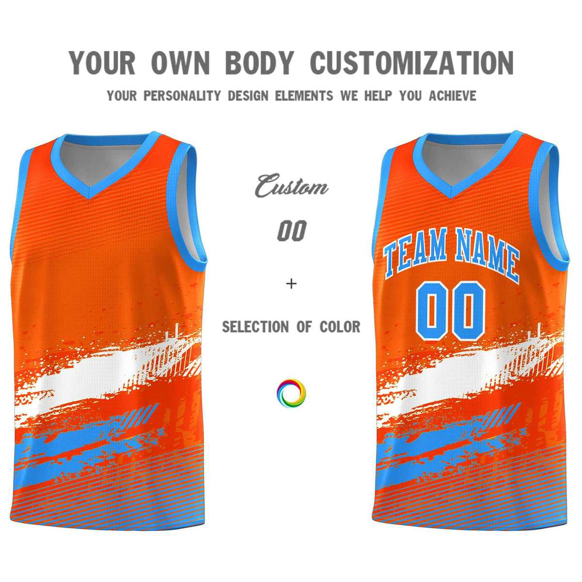 Custom Orange White and Powder Blue Graffiti Pattern Sports Uniform Basketball Jersey|KXKSHOP