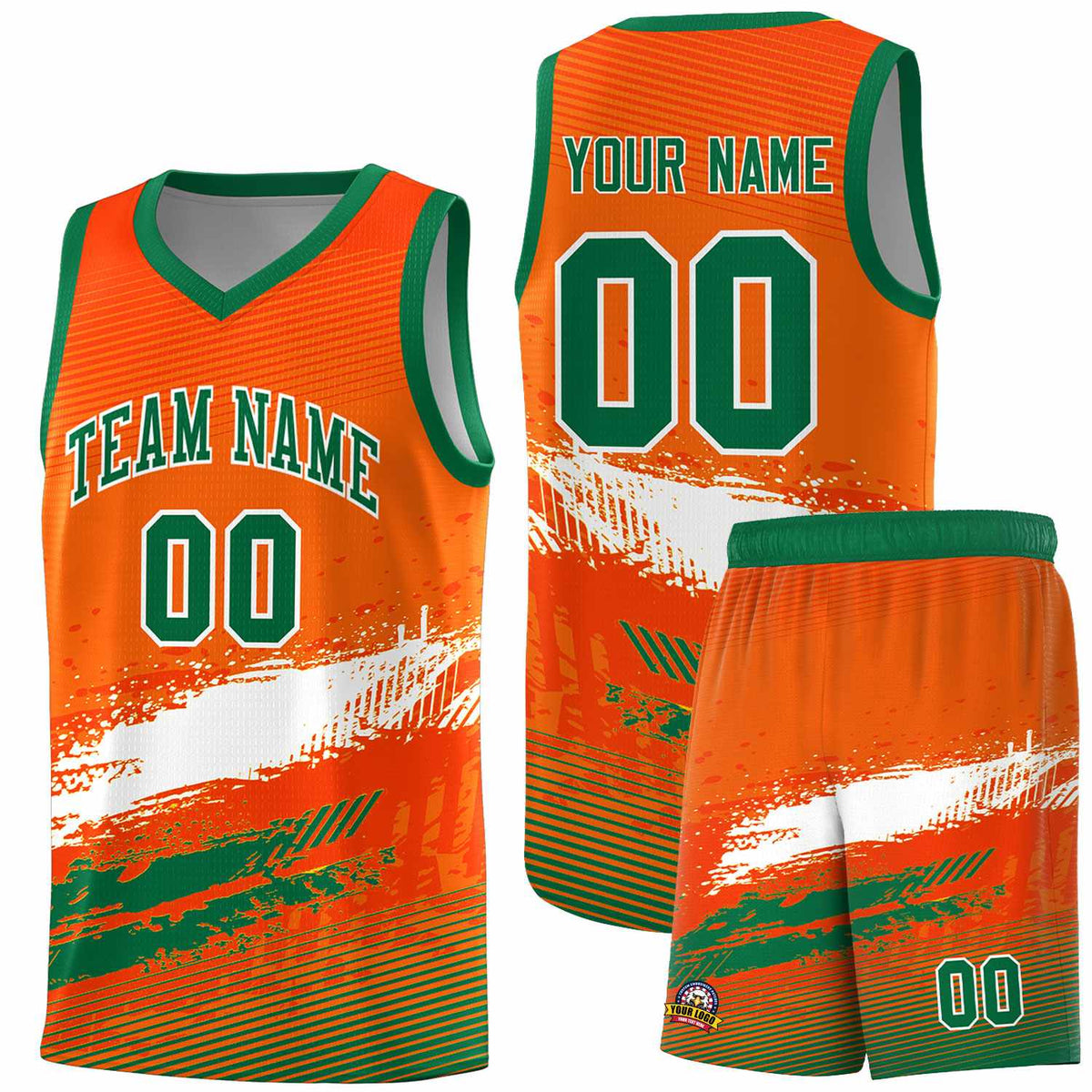 Custom Orange White and Kelly Green Graffiti Pattern Sports Uniform Basketball Jersey|KXKSHOP