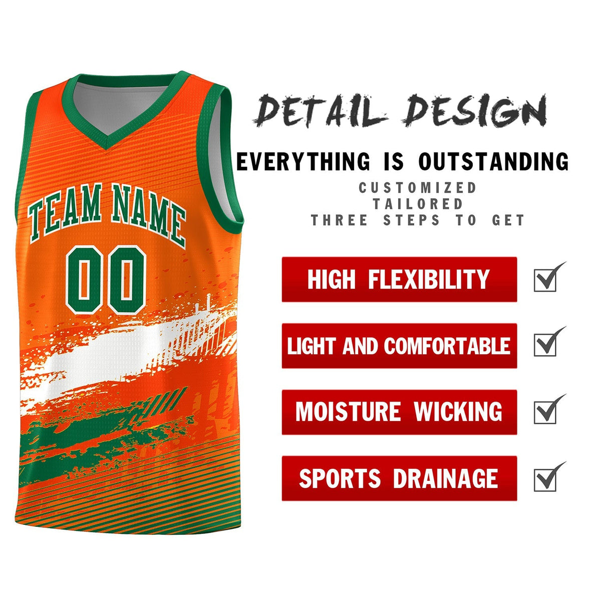 Custom Orange White and Kelly Green Graffiti Pattern Sports Uniform Basketball Jersey|KXKSHOP