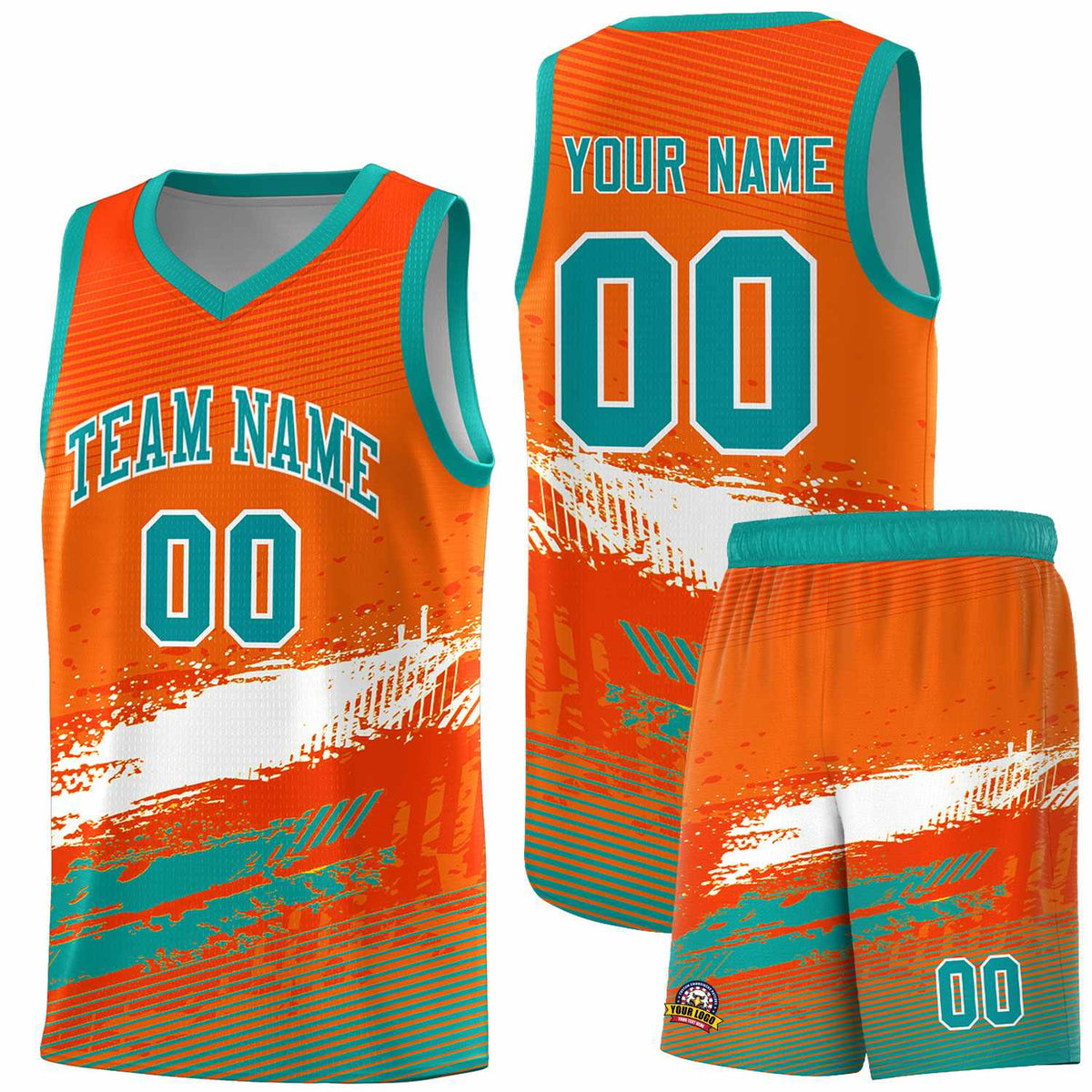 Custom Orange White and Aqua Graffiti Pattern Sports Uniform Basketball Jersey|KXKSHOP