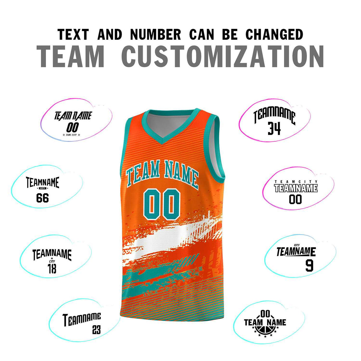 Custom Orange White and Aqua Graffiti Pattern Sports Uniform Basketball Jersey|KXKSHOP