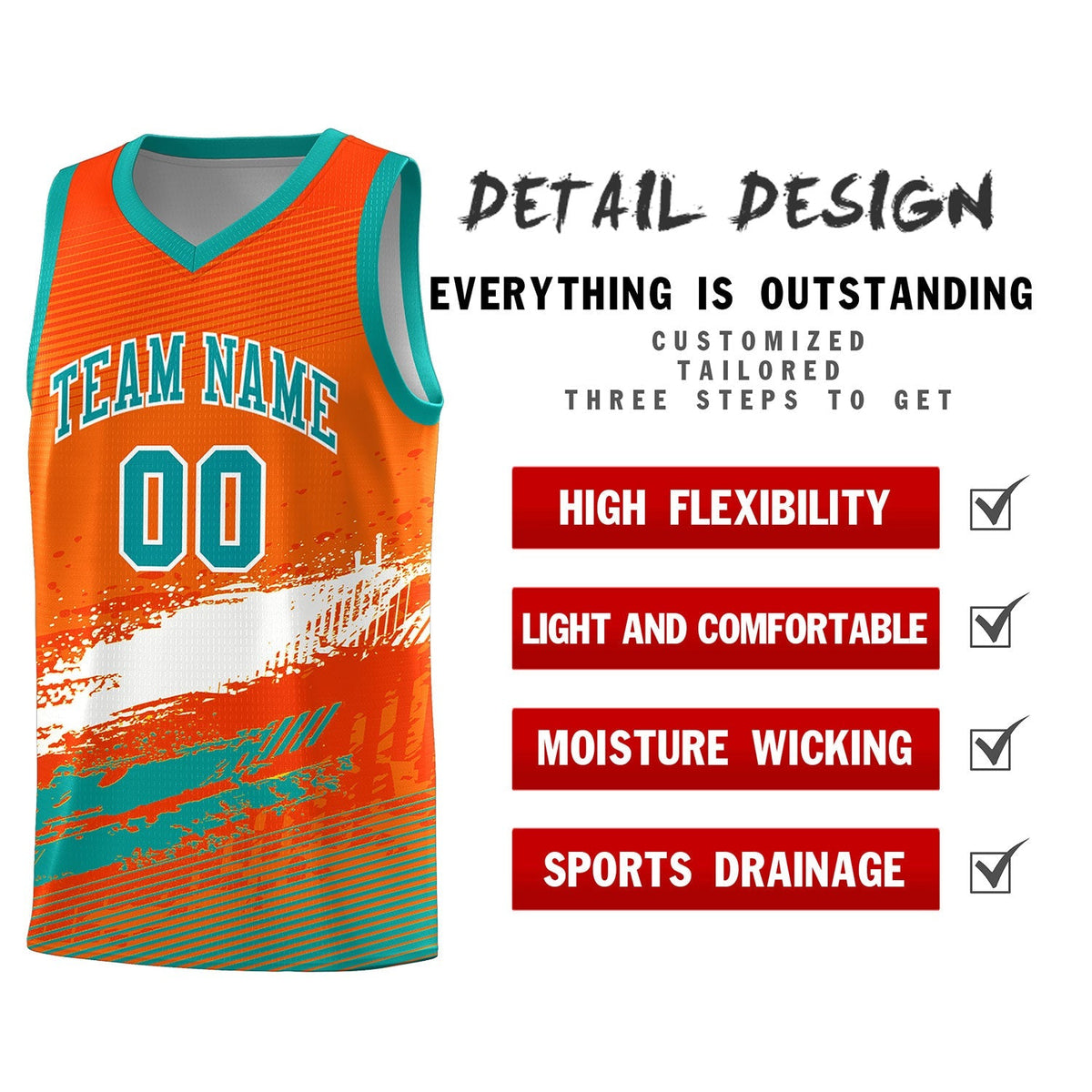 Custom Orange White and Aqua Graffiti Pattern Sports Uniform Basketball Jersey|KXKSHOP