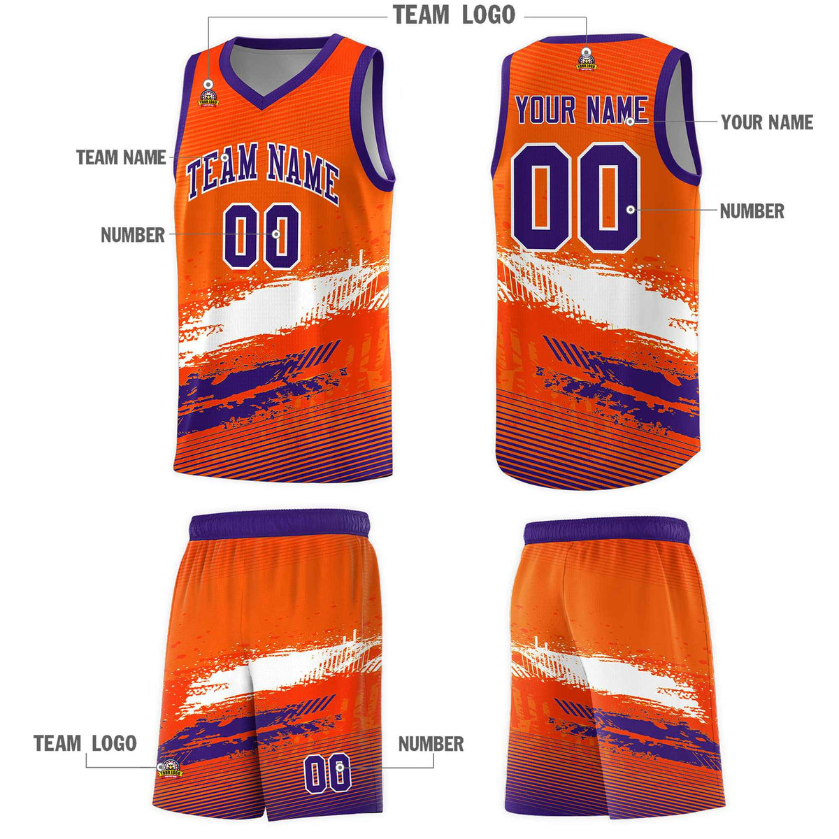 Custom Orange White and Purple Graffiti Pattern Sports Uniform Basketball Jersey|KXKSHOP