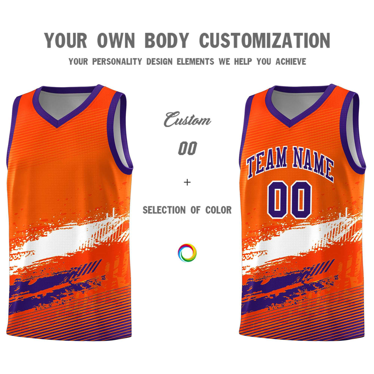 Custom Orange White and Purple Graffiti Pattern Sports Uniform Basketball Jersey|KXKSHOP