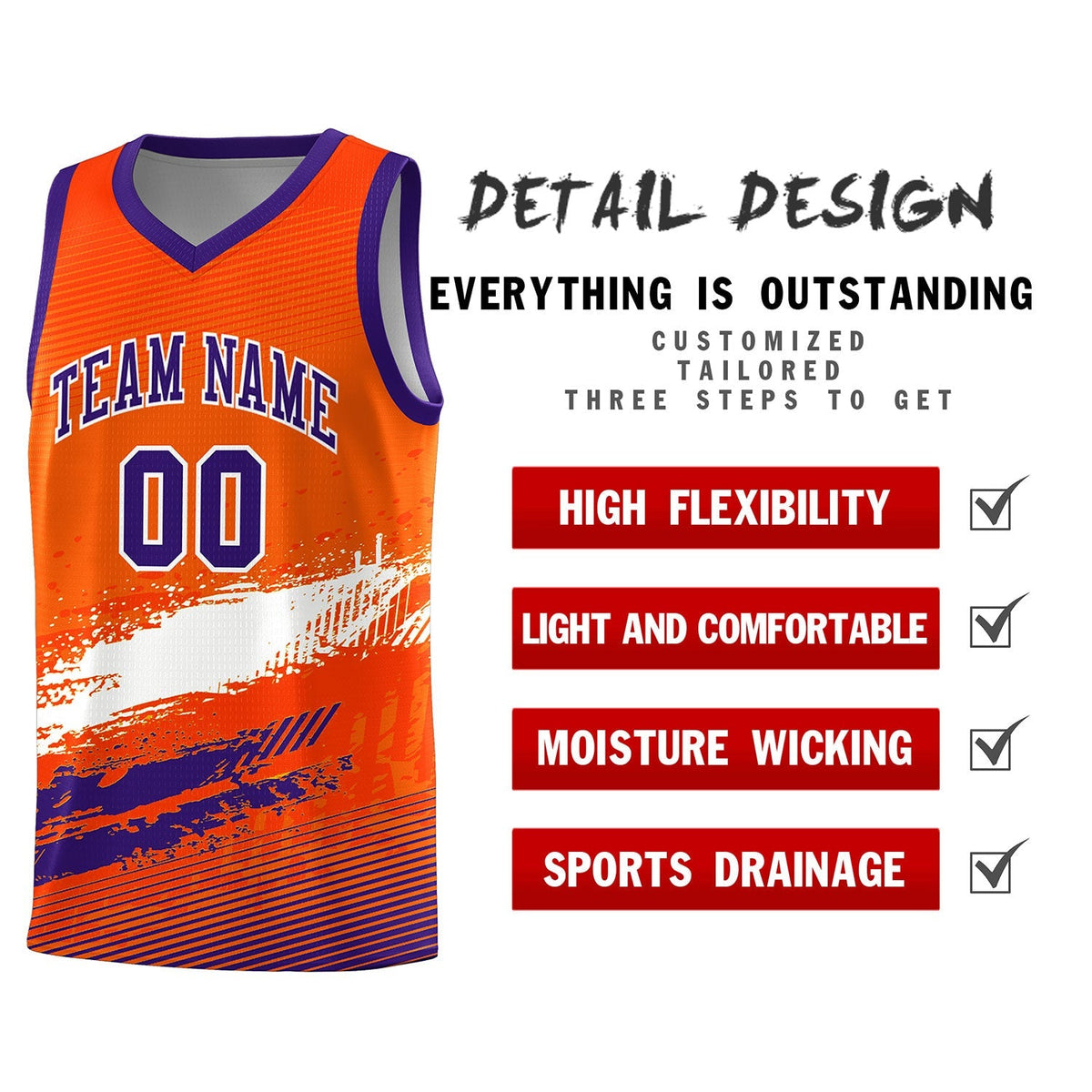 Custom Orange White and Purple Graffiti Pattern Sports Uniform Basketball Jersey|KXKSHOP