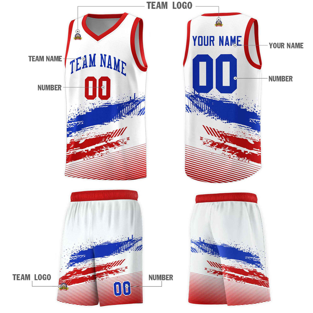 Custom White Royal and Red Graffiti Pattern Sports Uniform Basketball Jersey|KXKSHOP