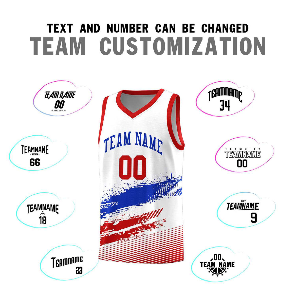 Custom White Royal and Red Graffiti Pattern Sports Uniform Basketball Jersey|KXKSHOP