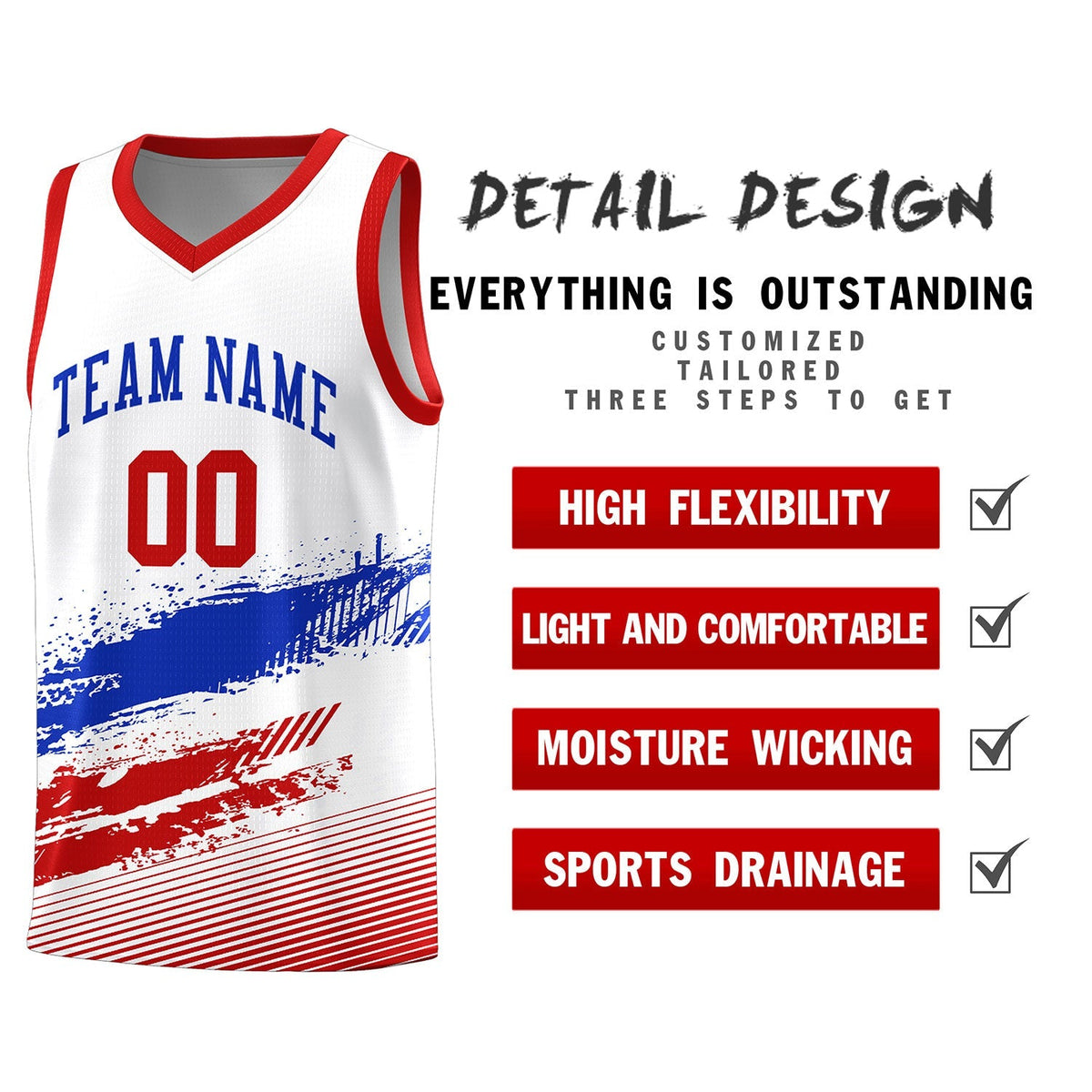 Custom White Royal and Red Graffiti Pattern Sports Uniform Basketball Jersey|KXKSHOP