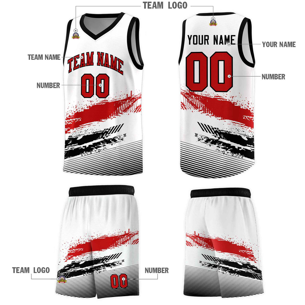 Custom White Red and Black Graffiti Pattern Sports Uniform Basketball Jersey|KXKSHOP