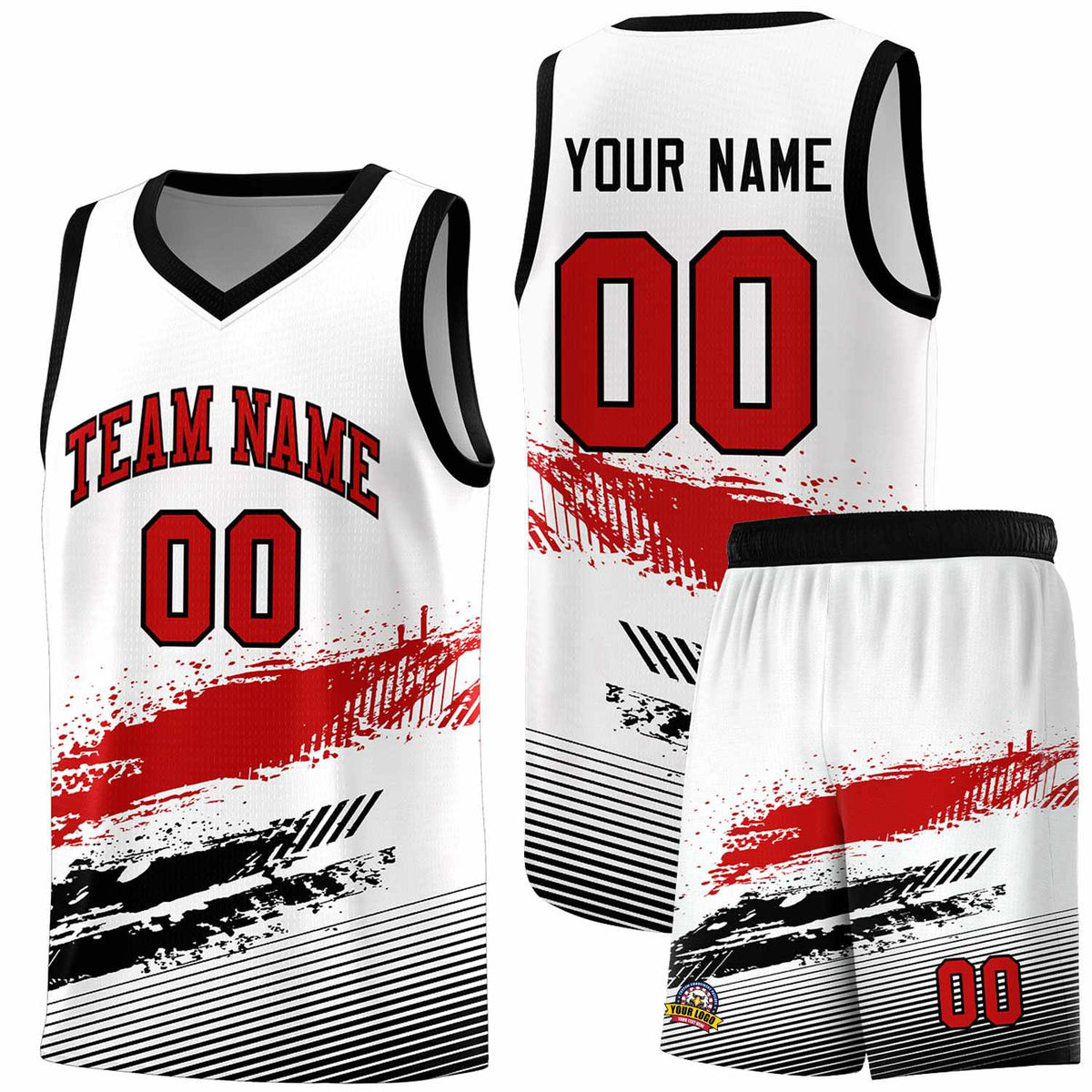 Custom White Red and Black Graffiti Pattern Sports Uniform Basketball Jersey|KXKSHOP