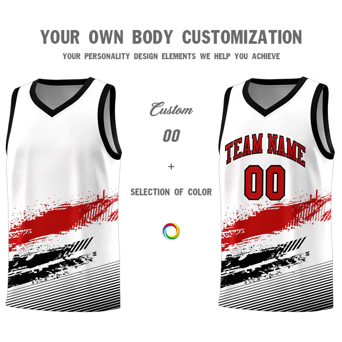 Custom White Red and Black Graffiti Pattern Sports Uniform Basketball Jersey|KXKSHOP