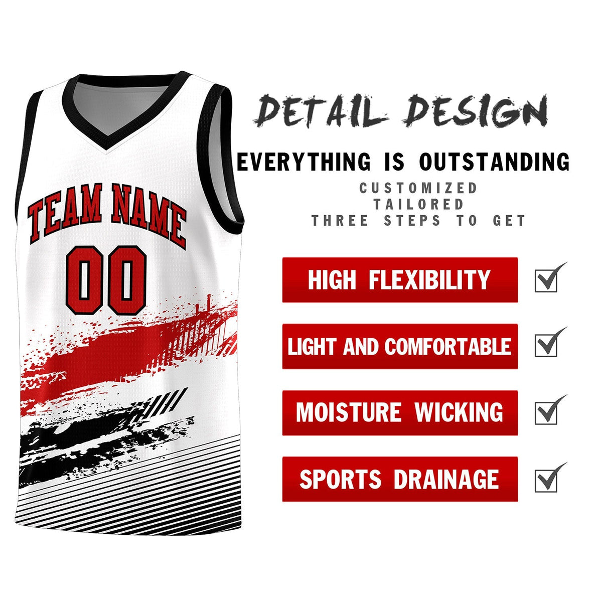 Custom White Red and Black Graffiti Pattern Sports Uniform Basketball Jersey|KXKSHOP
