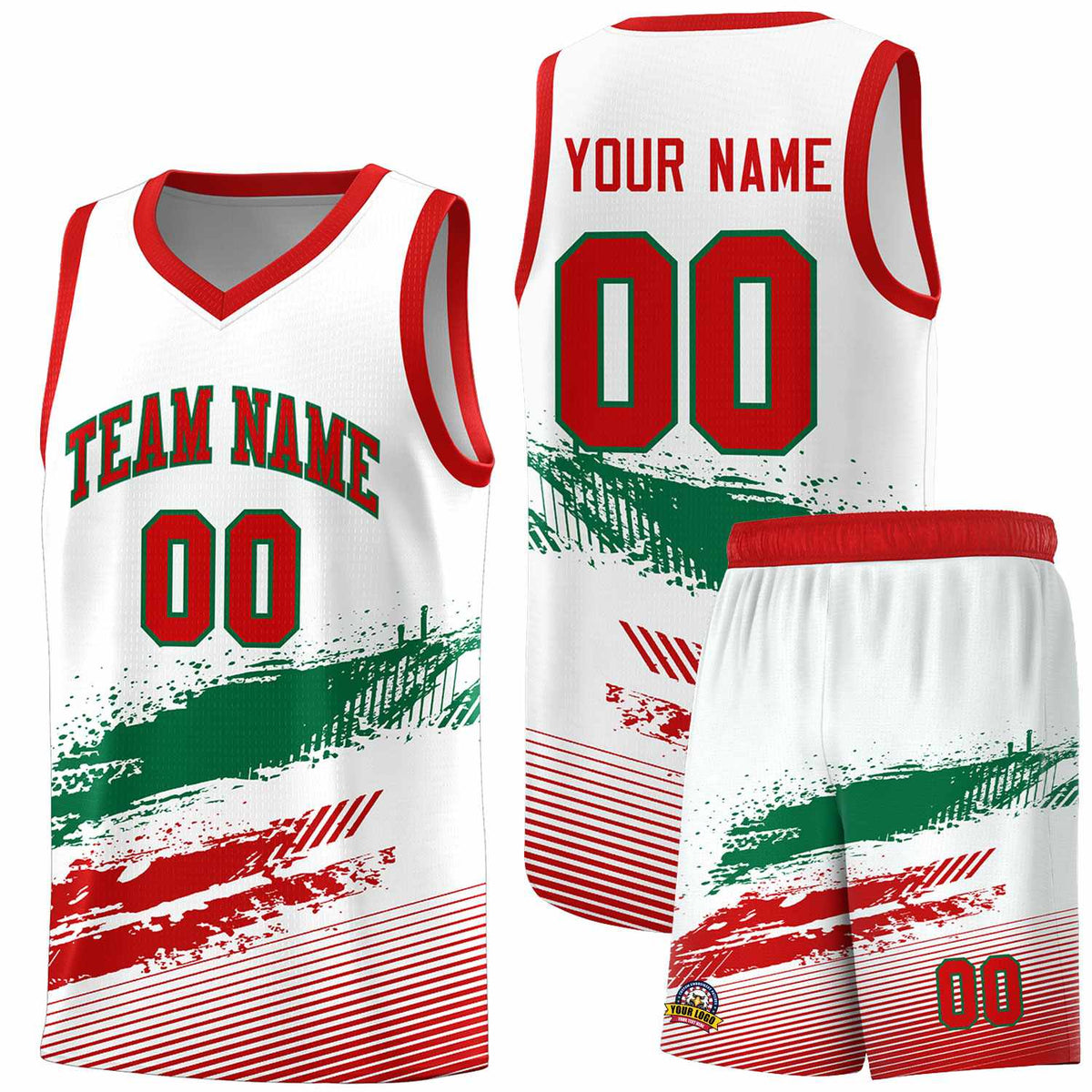 Custom White Kelly Green and Red Graffiti Pattern Sports Uniform Basketball Jersey|KXKSHOP