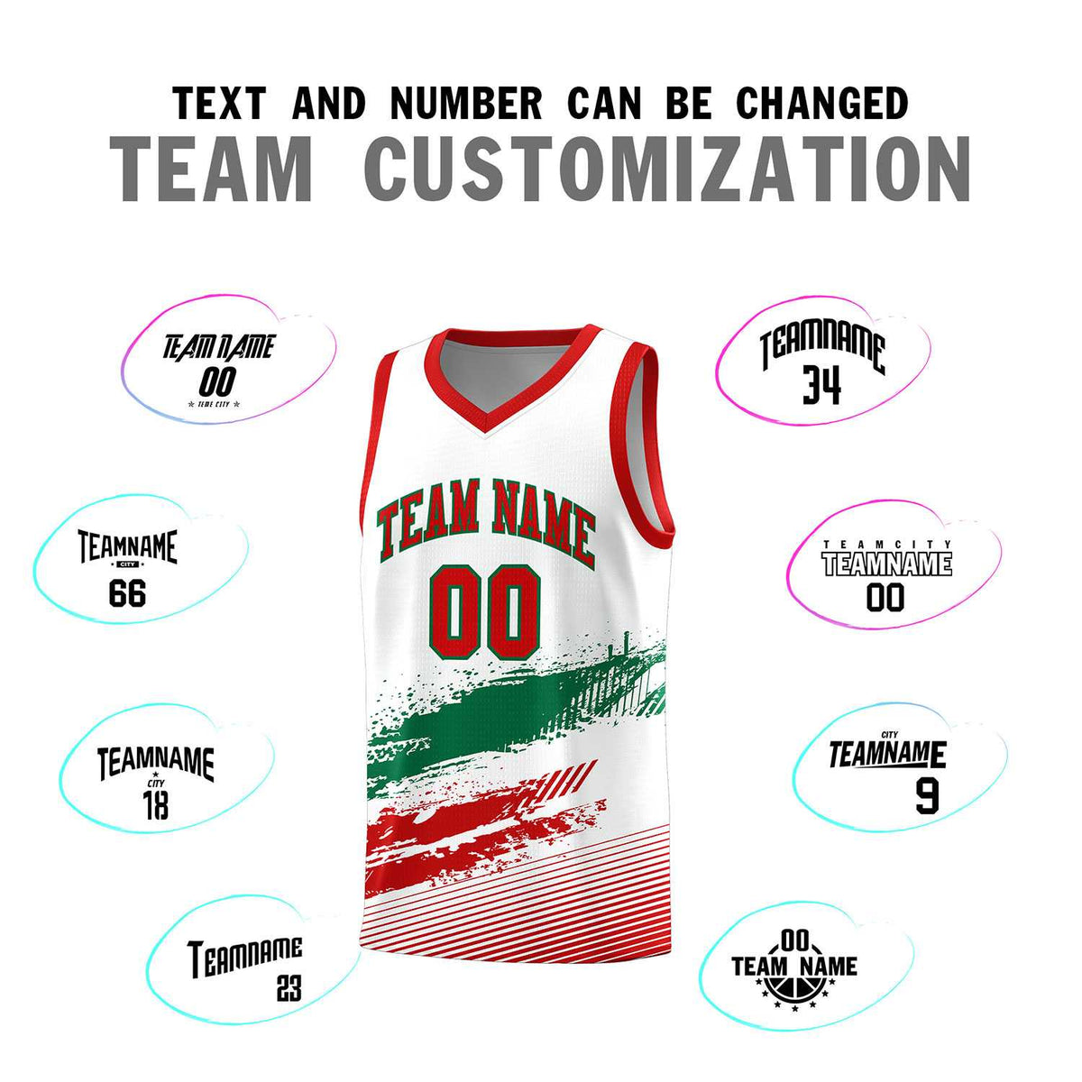 Custom White Kelly Green and Red Graffiti Pattern Sports Uniform Basketball Jersey|KXKSHOP