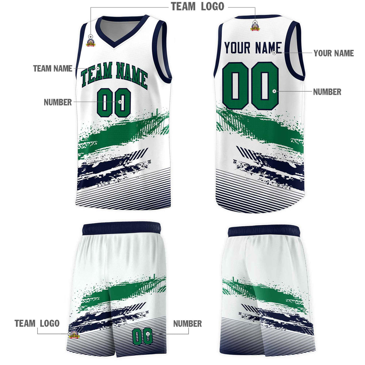 Custom White Kelly Green and Navy Graffiti Pattern Sports Uniform Basketball Jersey|KXKSHOP