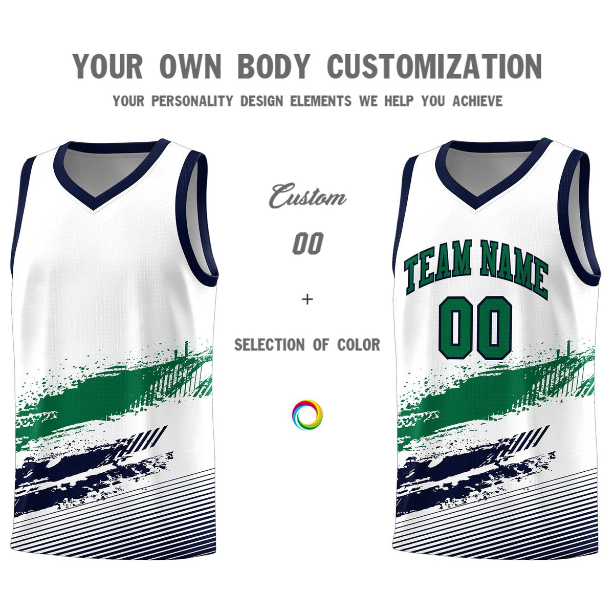 Custom White Kelly Green and Navy Graffiti Pattern Sports Uniform Basketball Jersey|KXKSHOP