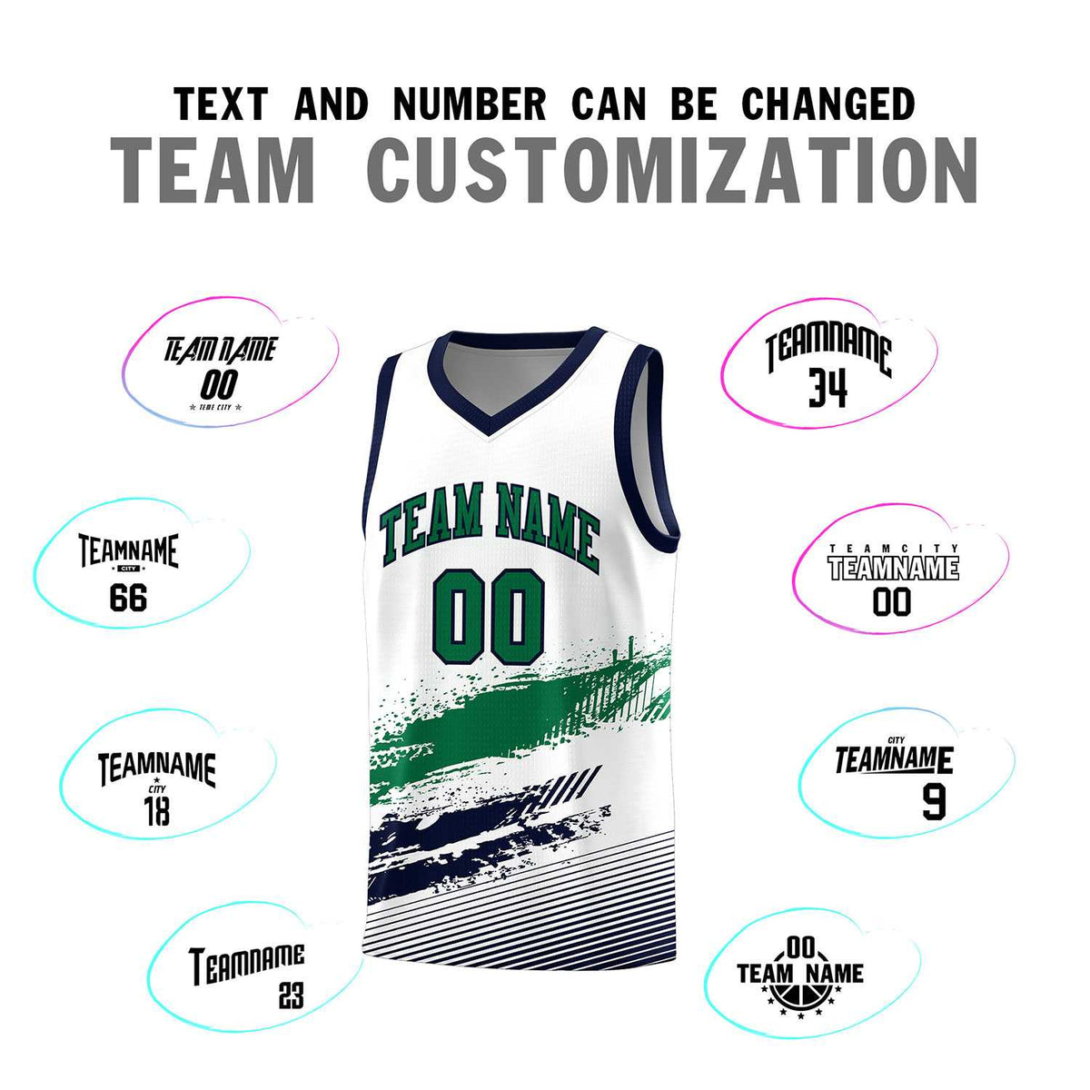 Custom White Kelly Green and Navy Graffiti Pattern Sports Uniform Basketball Jersey|KXKSHOP