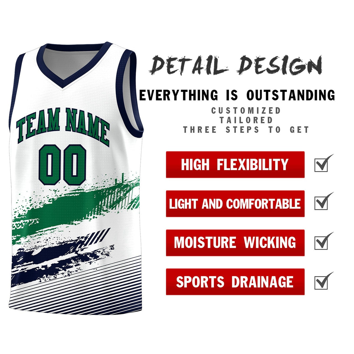 Custom White Kelly Green and Navy Graffiti Pattern Sports Uniform Basketball Jersey|KXKSHOP
