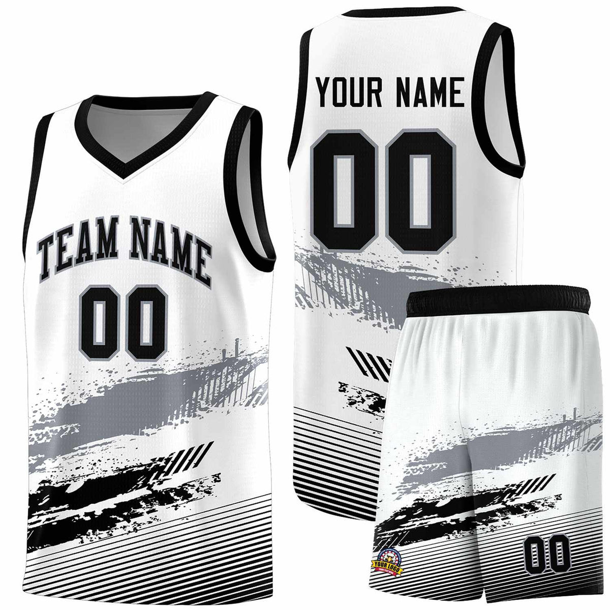 Custom White Gray and Black Graffiti Pattern Sports Uniform Basketball Jersey|KXKSHOP