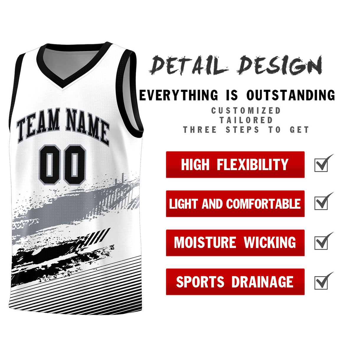 Custom White Gray and Black Graffiti Pattern Sports Uniform Basketball Jersey|KXKSHOP