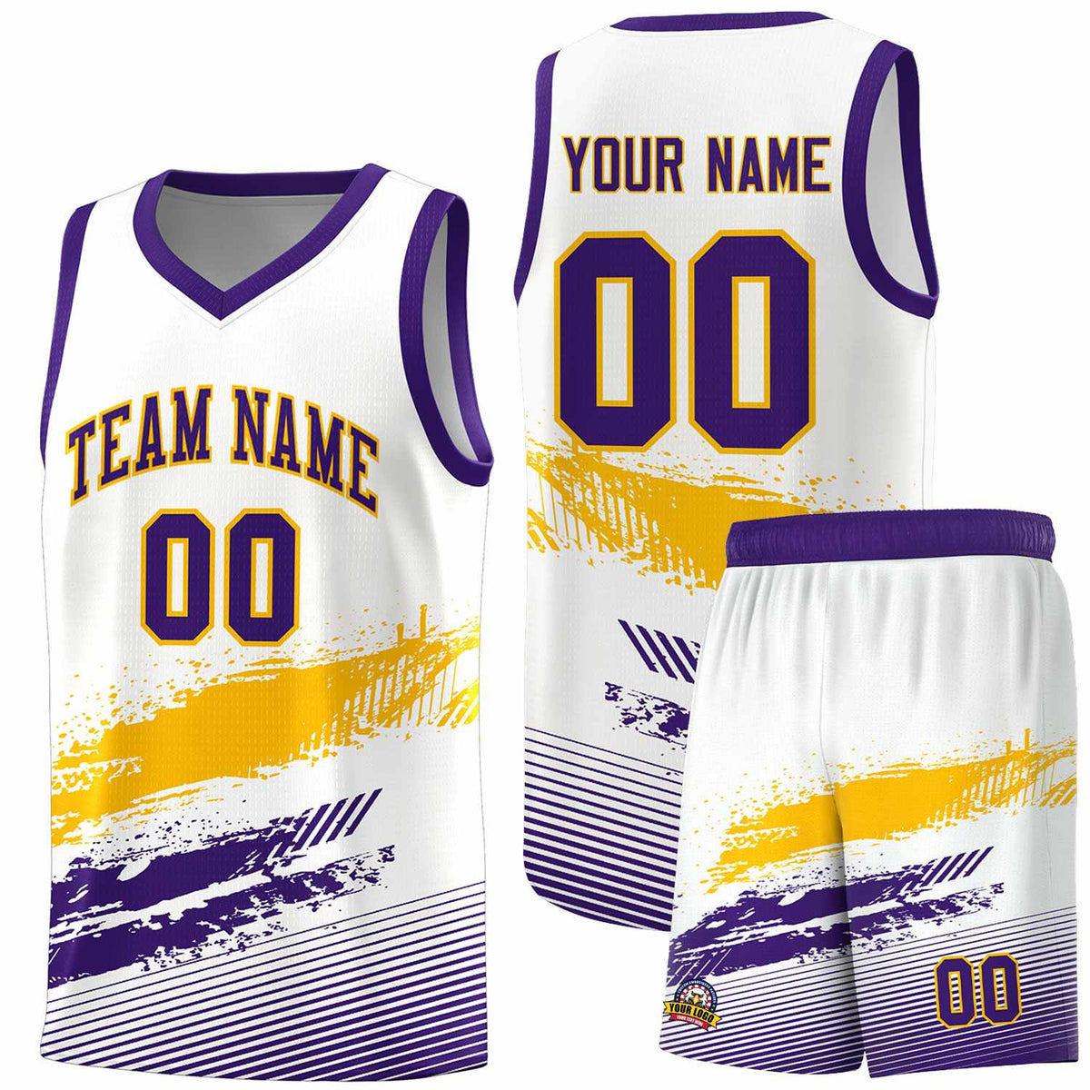 Custom White Yellow and Purple Graffiti Pattern Sports Uniform Basketball Jersey|KXKSHOP