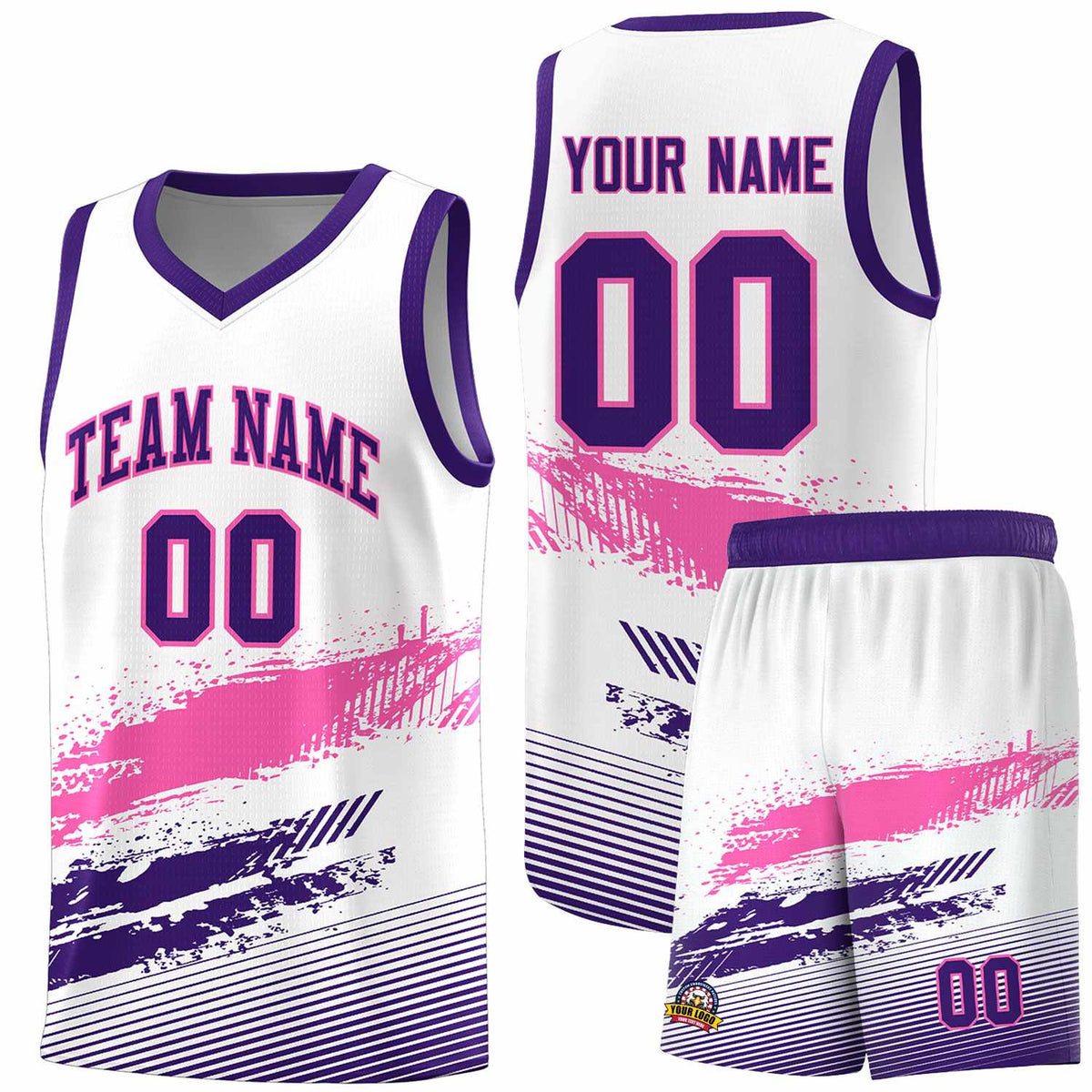 Custom White Pink and Purple Graffiti Pattern Sports Uniform Basketball Jersey|KXKSHOP