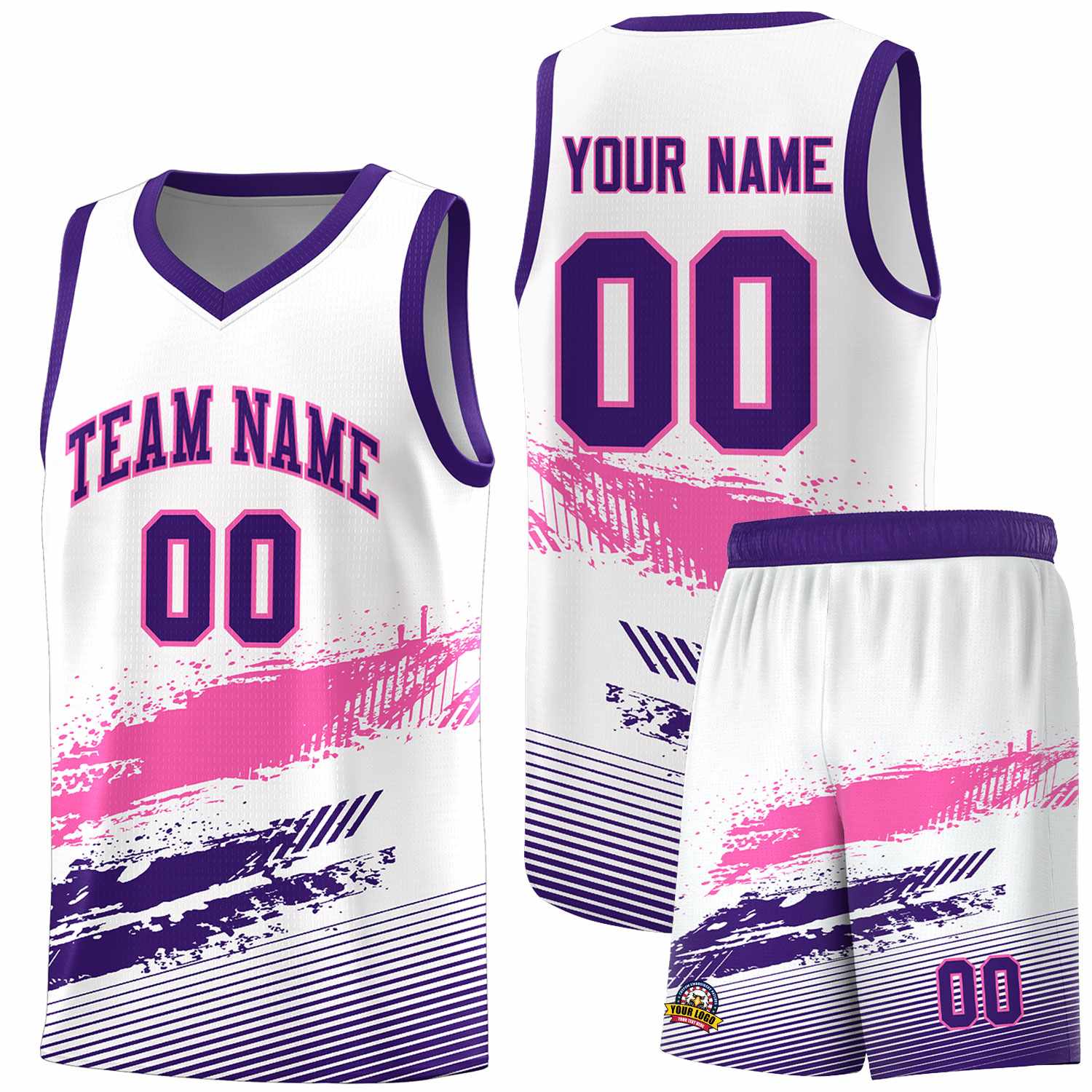 Custom White Pink and Purple Graffiti Pattern Sports Uniform Basketball Jersey|KXKSHOP