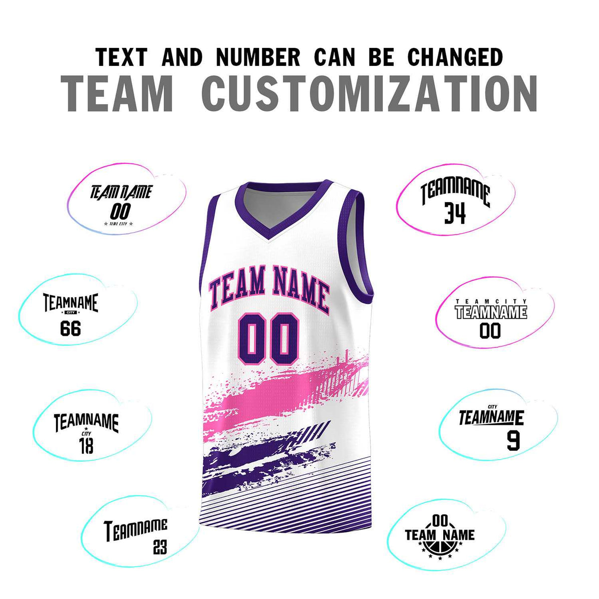 Custom White Pink and Purple Graffiti Pattern Sports Uniform Basketball Jersey|KXKSHOP