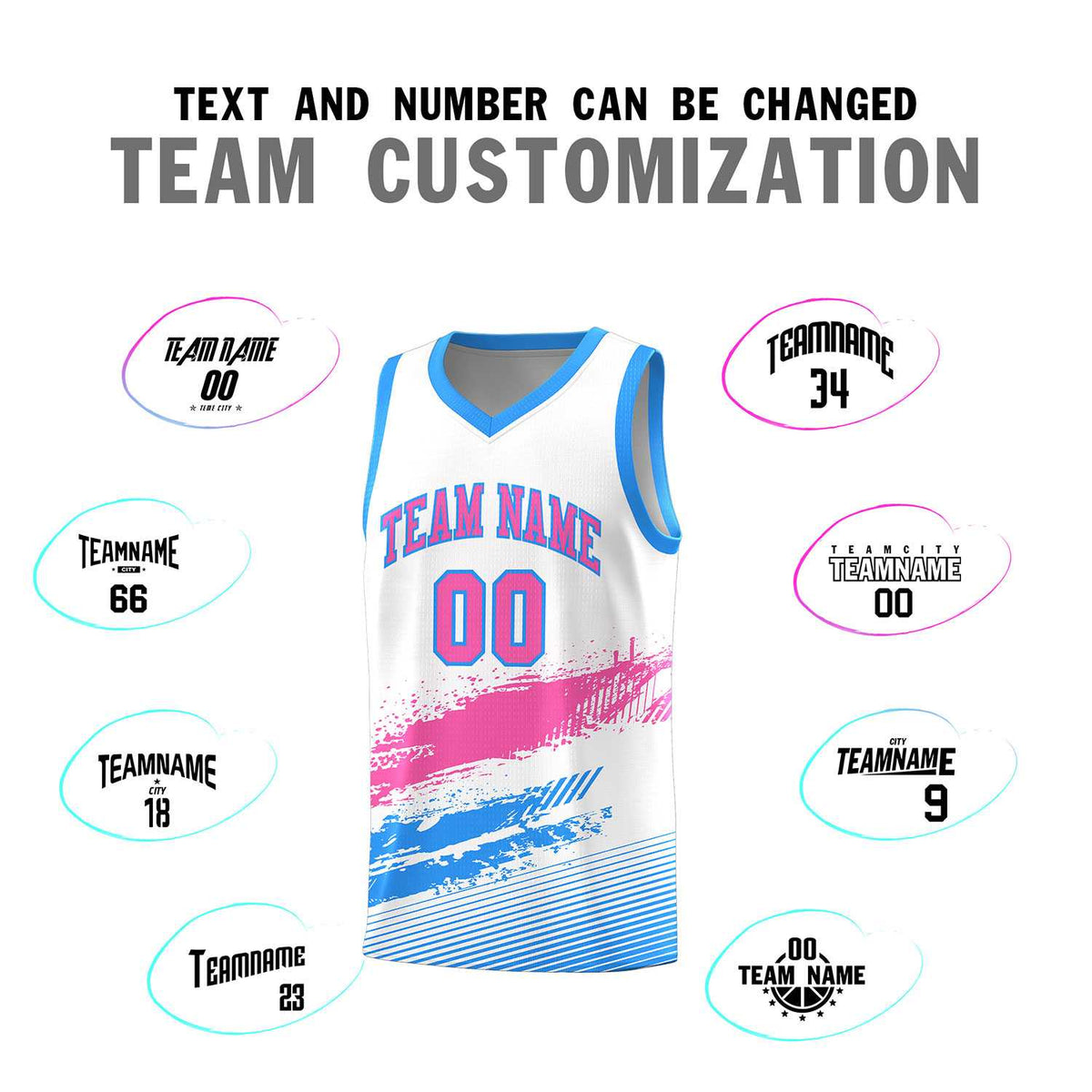 Custom White Pink and Powder Blue Graffiti Pattern Sports Uniform Basketball Jersey|KXKSHOP