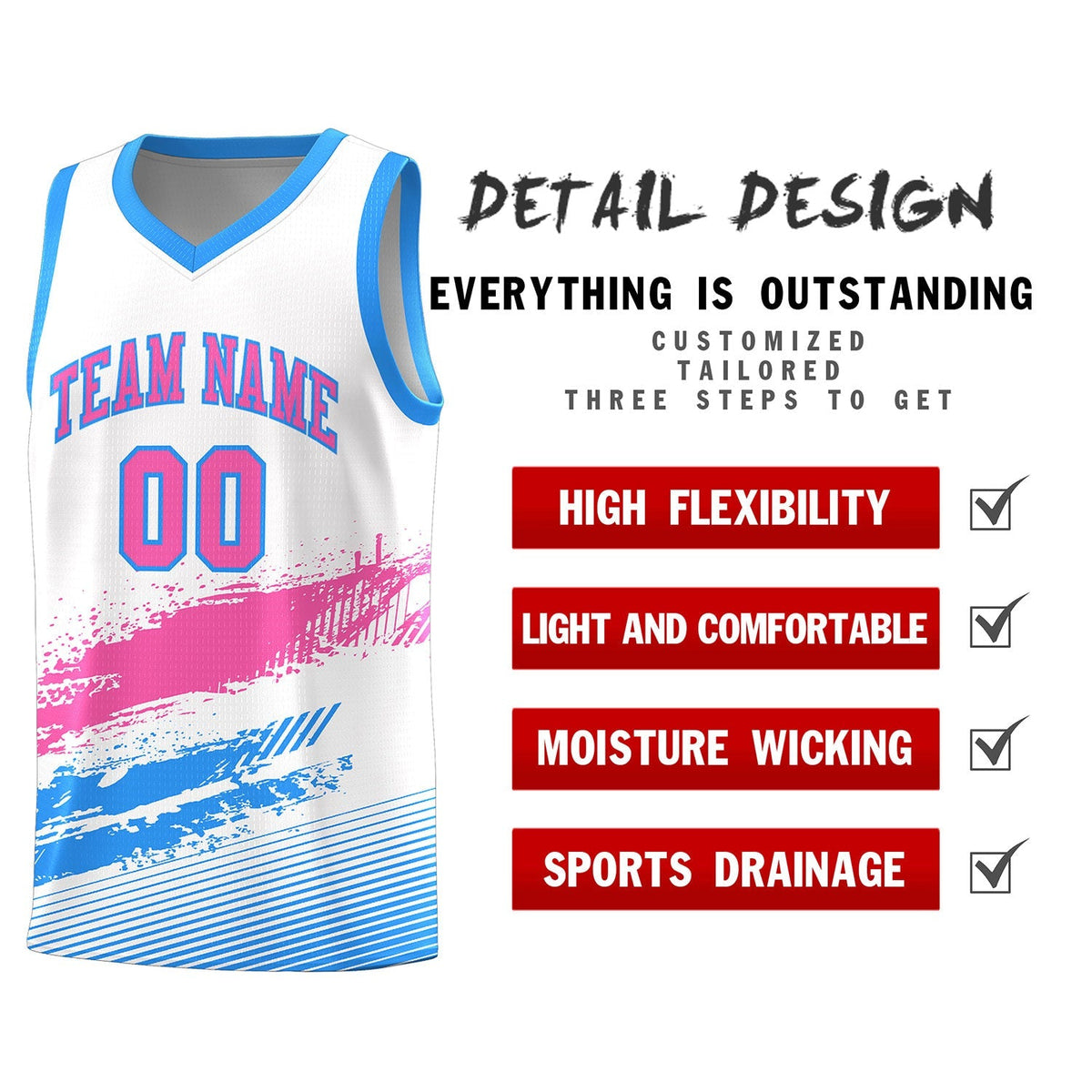 Custom White Pink and Powder Blue Graffiti Pattern Sports Uniform Basketball Jersey|KXKSHOP