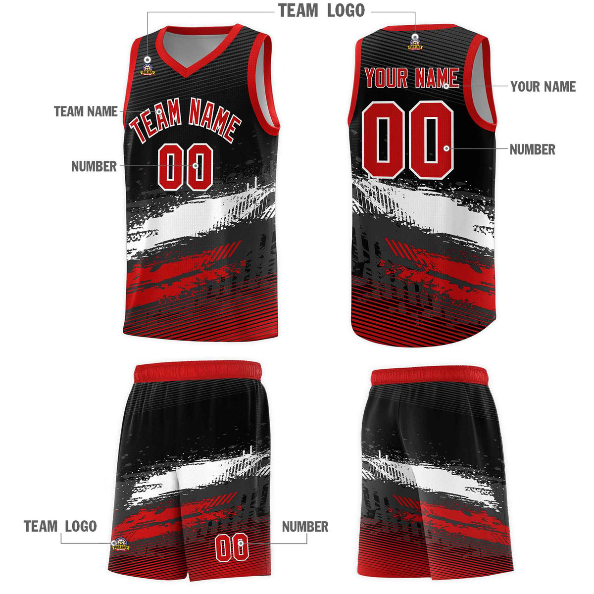 Custom Black White and Red Graffiti Pattern Sports Uniform Basketball Jersey|KXKSHOP