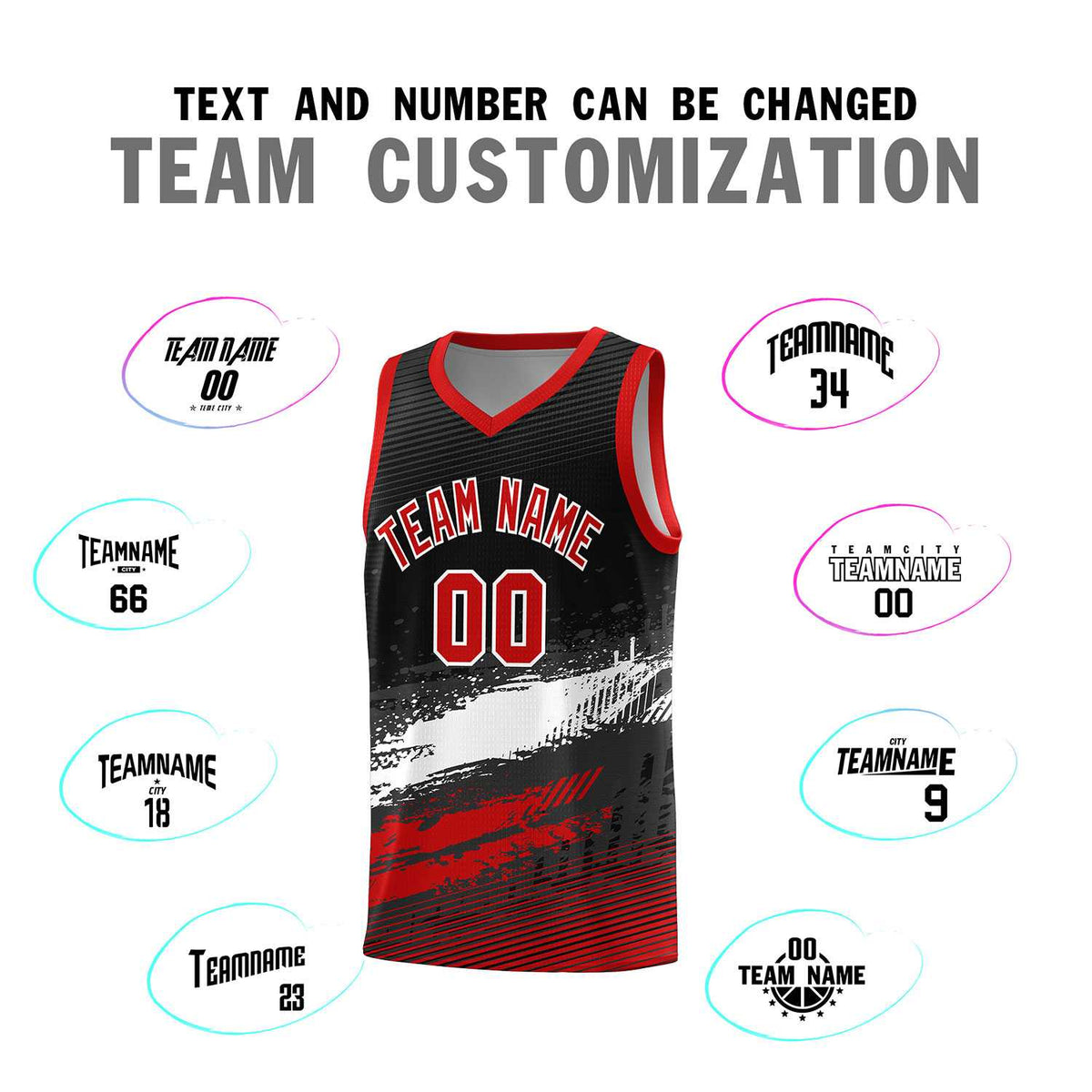 Custom Black White and Red Graffiti Pattern Sports Uniform Basketball Jersey|KXKSHOP