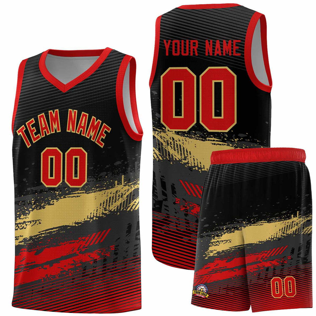 Custom Black Khaki and Red Graffiti Pattern Sports Uniform Basketball Jersey|KXKSHOP