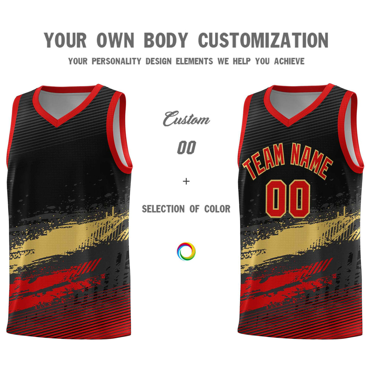 Custom Black Khaki and Red Graffiti Pattern Sports Uniform Basketball Jersey|KXKSHOP