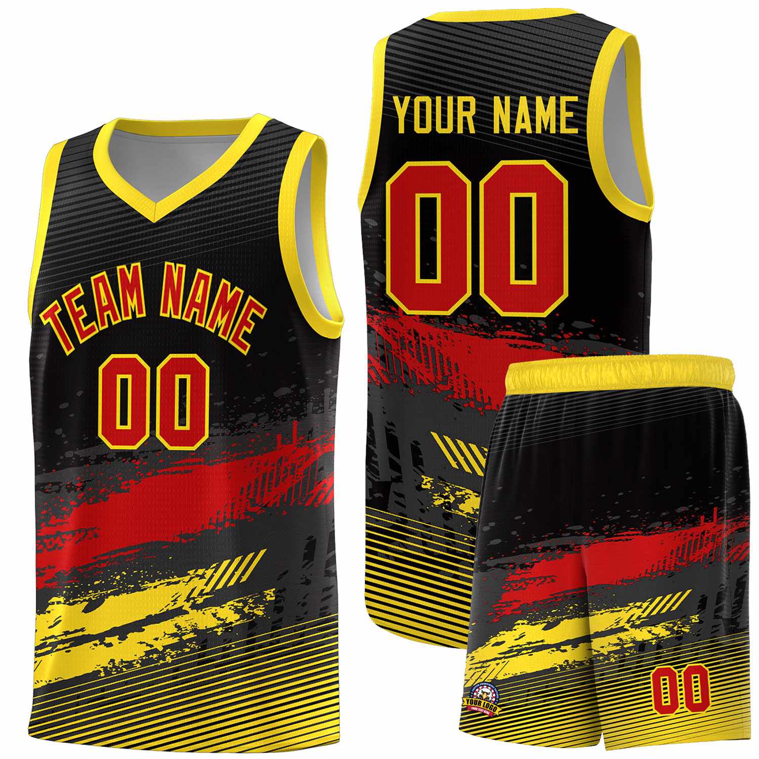 Custom Black Red and Gold Graffiti Pattern Sports Uniform Basketball Jersey|KXKSHOP