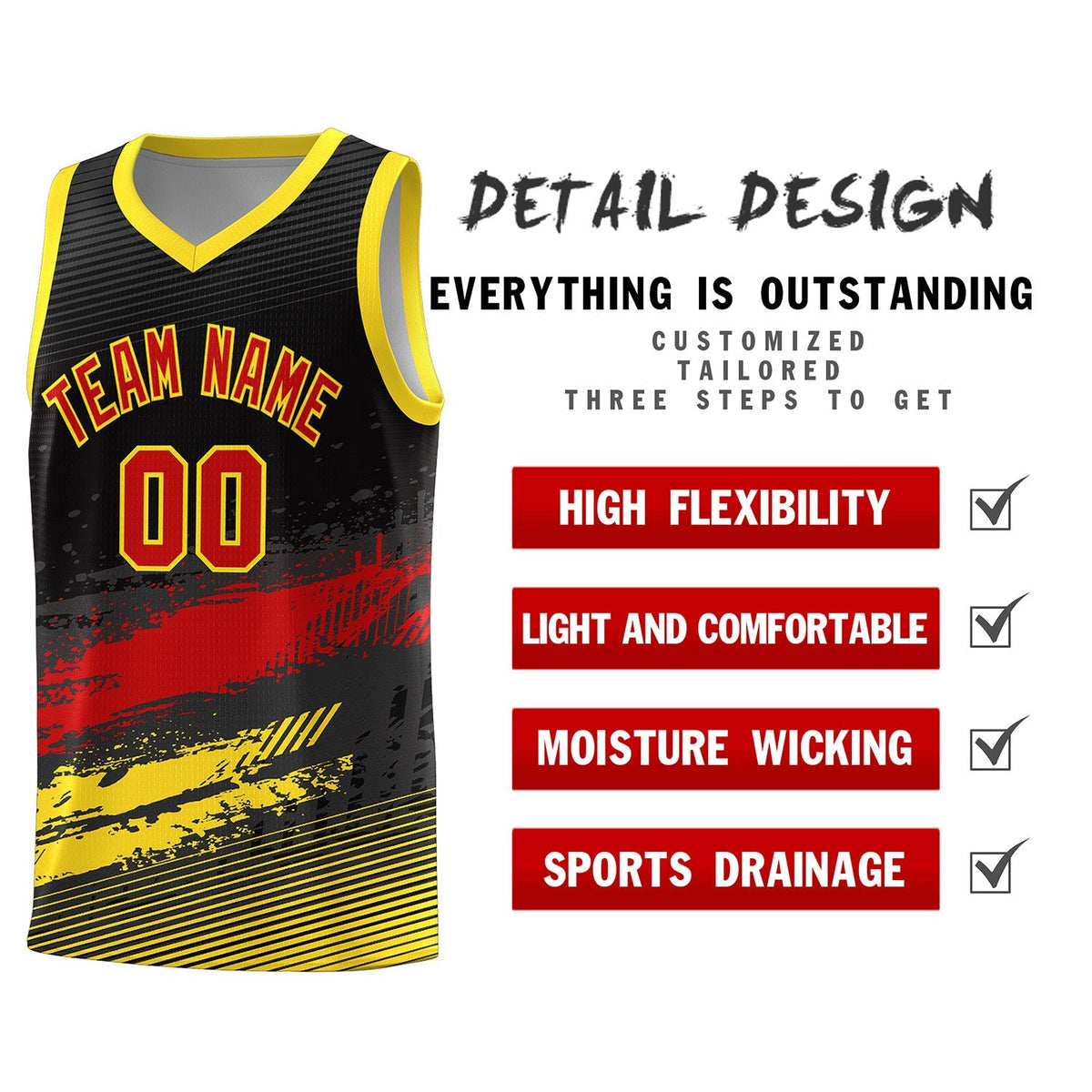 Custom Black Red and Gold Graffiti Pattern Sports Uniform Basketball Jersey|KXKSHOP
