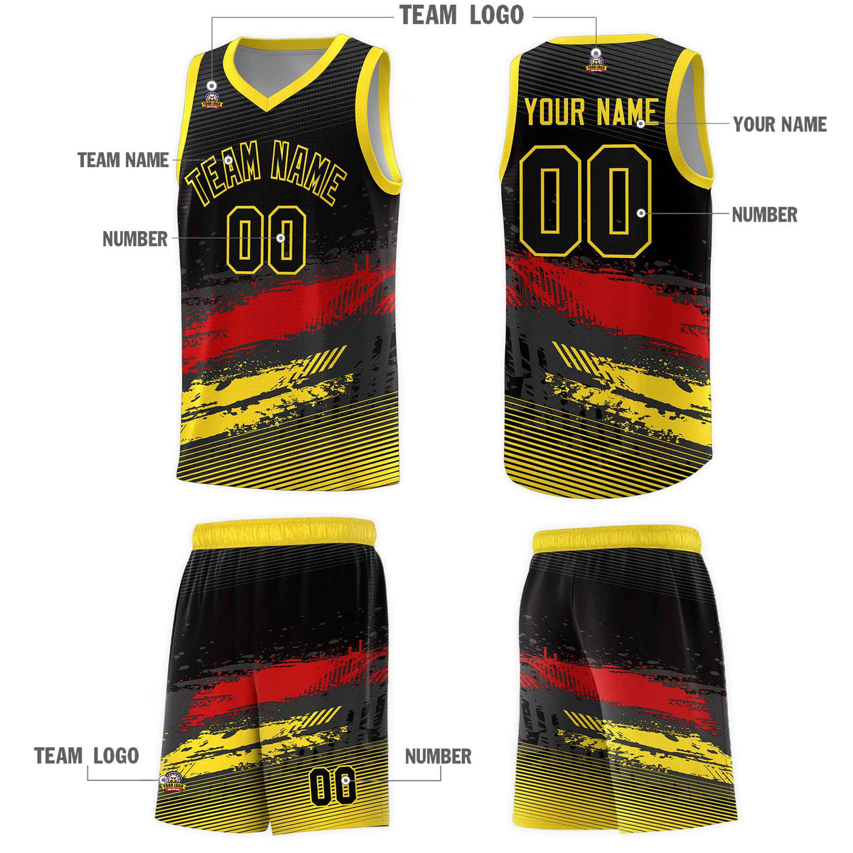 Custom Black Red and Gold Graffiti Pattern Sports Uniform Basketball Jersey|KXKSHOP