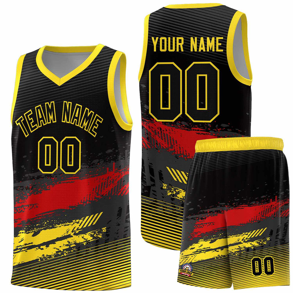 Custom Black Red and Gold Graffiti Pattern Sports Uniform Basketball Jersey|KXKSHOP