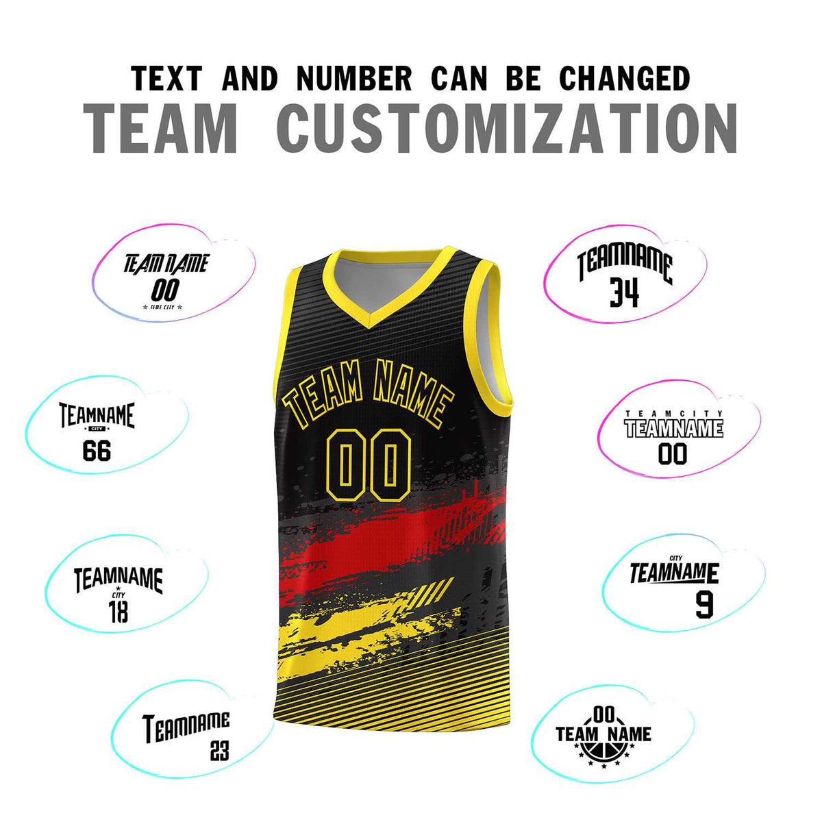Custom Black Red and Gold Graffiti Pattern Sports Uniform Basketball Jersey|KXKSHOP